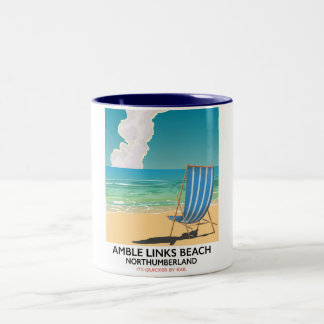 Amble Links Beach Northumberland Travel poster Two-Tone Coffee Mug