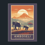 Amboseli National Park Kenya Travel Art Vintage Postcard<br><div class="desc">Amboseli vector art design. It’s known for its large elephant herds and views of immense Mount Kilimanjaro,  across the border in Tanzania.</div>