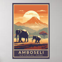Amboseli National Park Kenya Travel Art Vintage