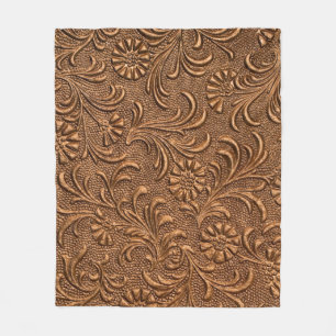 ambossed floral panel, copper fleece blanket
