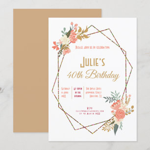 Ambrose Coral Floral Geometric Frame 40th Birthday Invitation