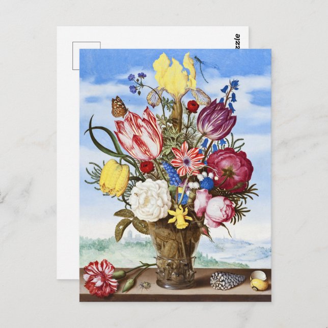 Ambrosius Bosschaert Bouquet of Flowers on a Ledge Postcard (Front/Back)