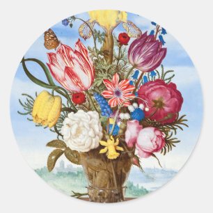 Ambrosius Bosschaert Bouquet of Flowers Still Life Classic Round Sticker