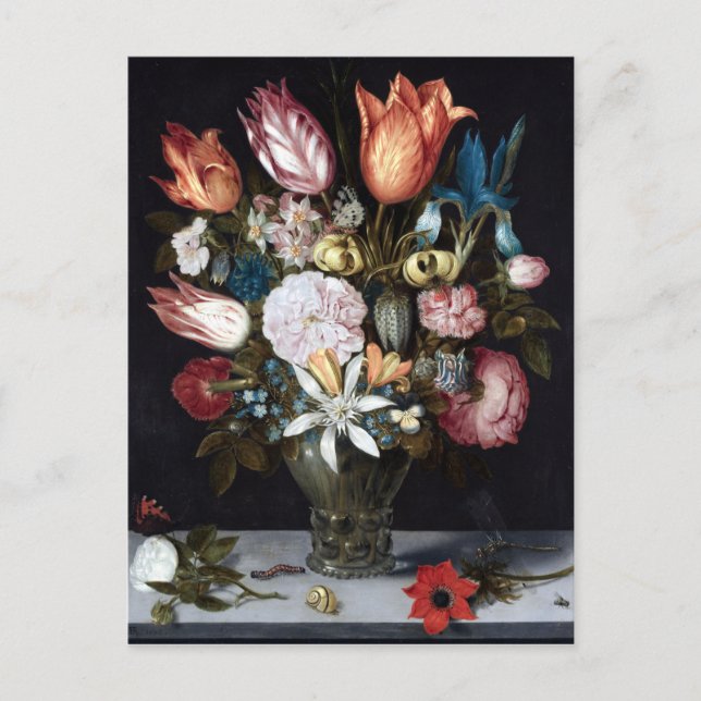 Ambrosius Bosschaert Flowers in a Glass Postcard (Front)