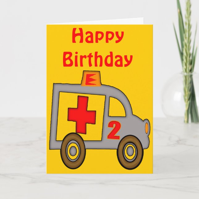 Ambulance 2nd Birthday Gifts Card (Front)