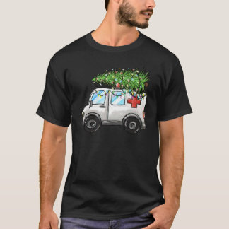 Ambulance Car Christmas Tree Lights EMT EMS T-Shirt