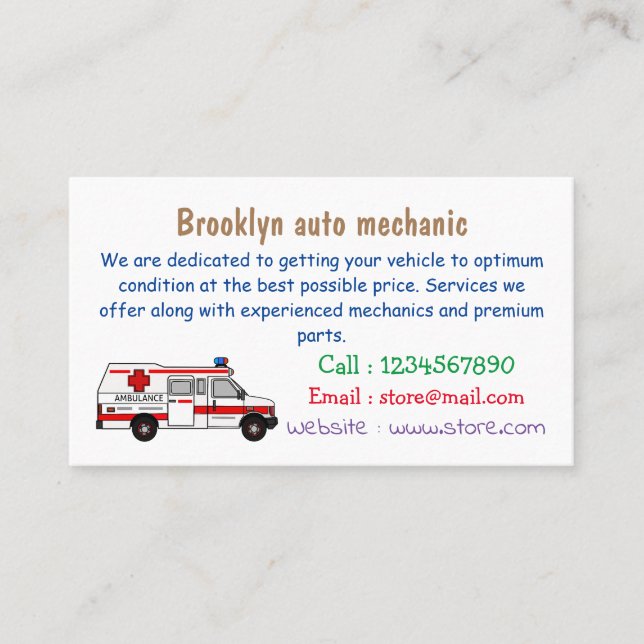Ambulance cartoon illustration business card (Front)