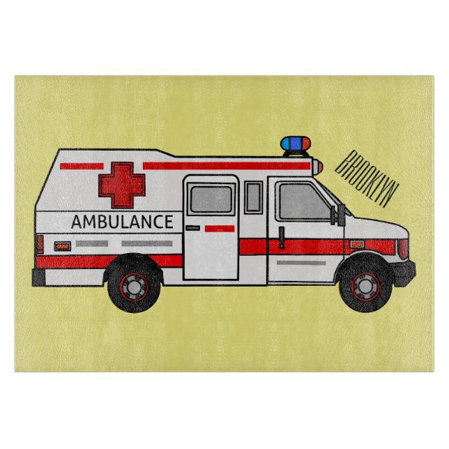 Ambulance cartoon illustration cutting board (Front)