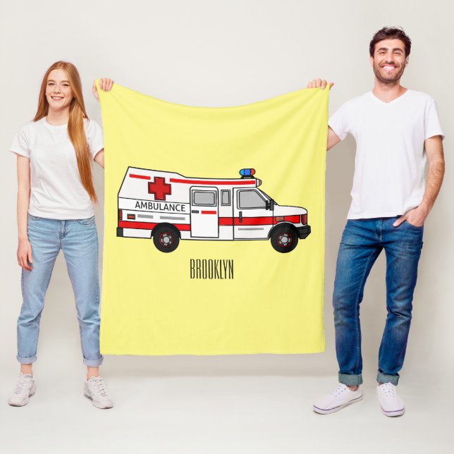 Ambulance cartoon illustration fleece blanket (In Situ)