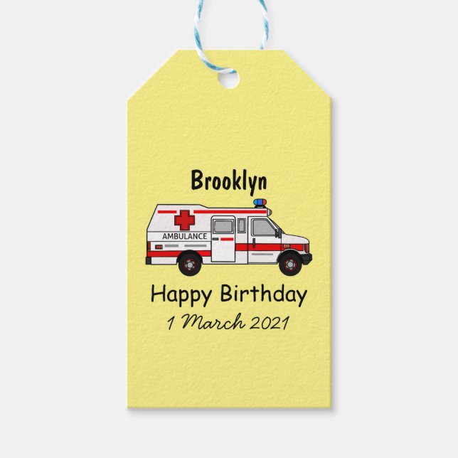 Ambulance cartoon illustration gift tags (Front)