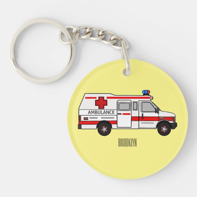 Ambulance cartoon illustration key ring (Front)