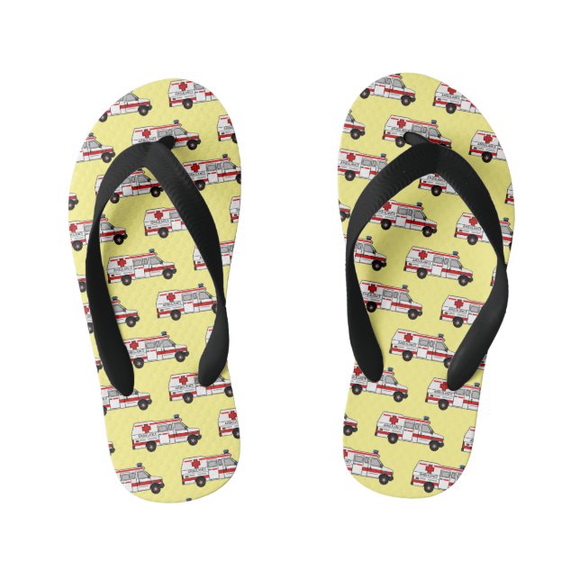 Ambulance cartoon illustration kid's flip flops (Footbed)