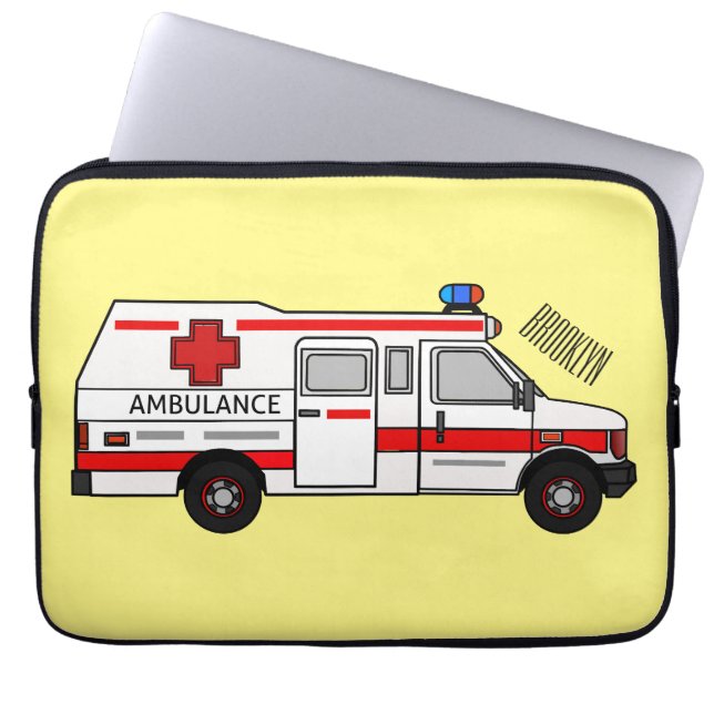 Ambulance cartoon illustration laptop sleeve (Front)