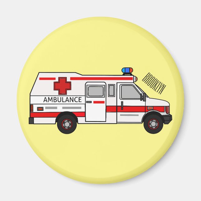 Ambulance cartoon illustration magnet (Front)