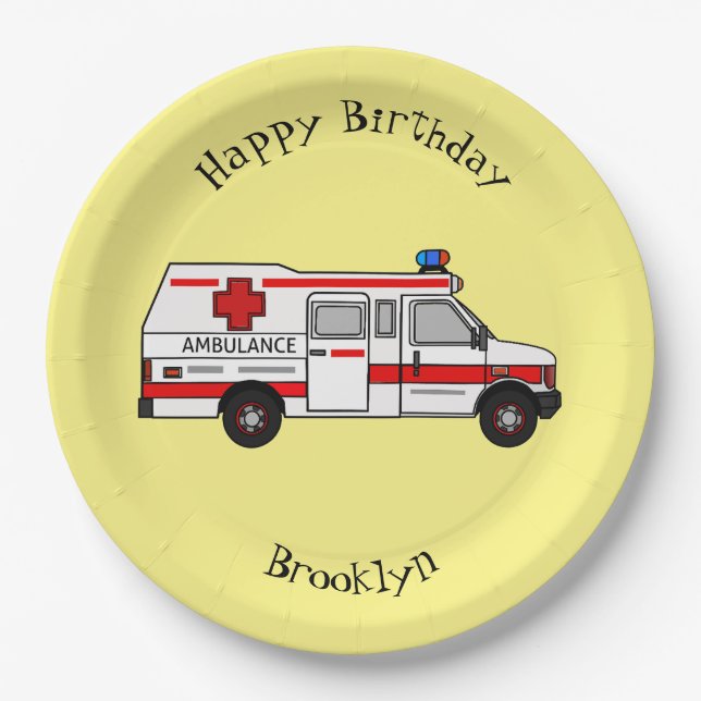Ambulance cartoon illustration paper plate (Front)
