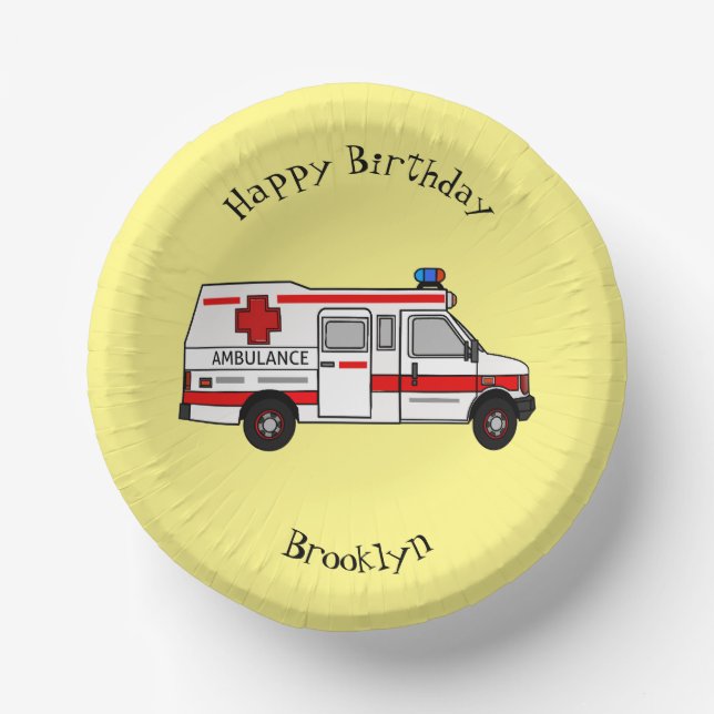 Ambulance cartoon illustration paper plate (Front)