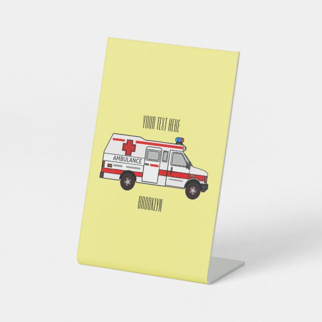 Ambulance cartoon illustration pedestal sign (Front)