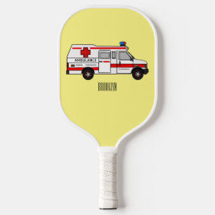 Ambulance cartoon illustration pickleball paddle
