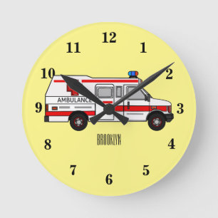 Ambulance cartoon illustration round clock