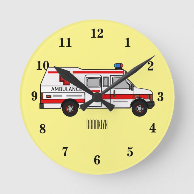 Ambulance cartoon illustration round clock (Front)