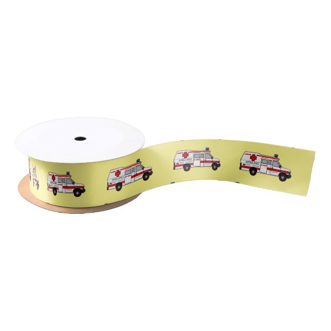 Ambulance cartoon illustration satin ribbon (Spool)
