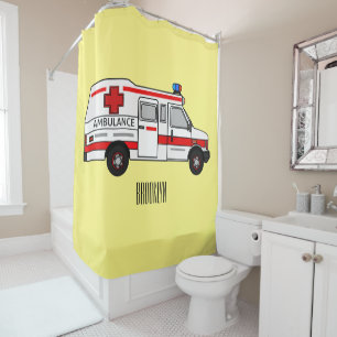 Ambulance cartoon illustration shower curtain
