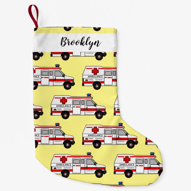 Ambulance cartoon illustration small christmas stocking (Front)