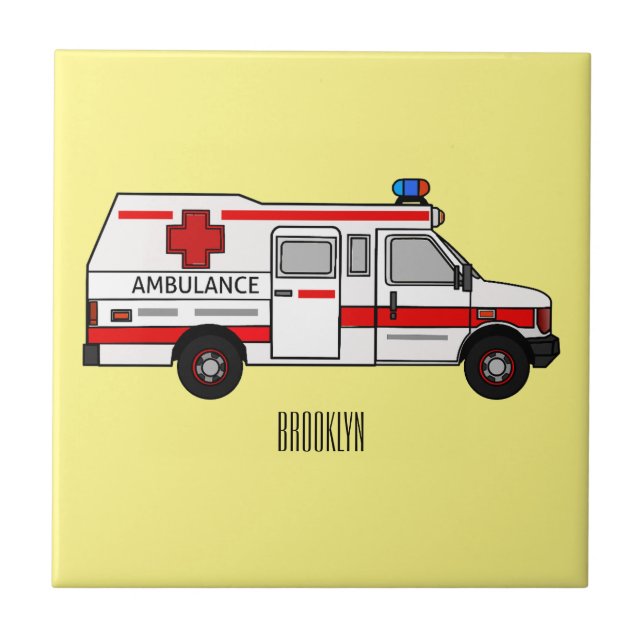 Ambulance cartoon illustration tile (Front)