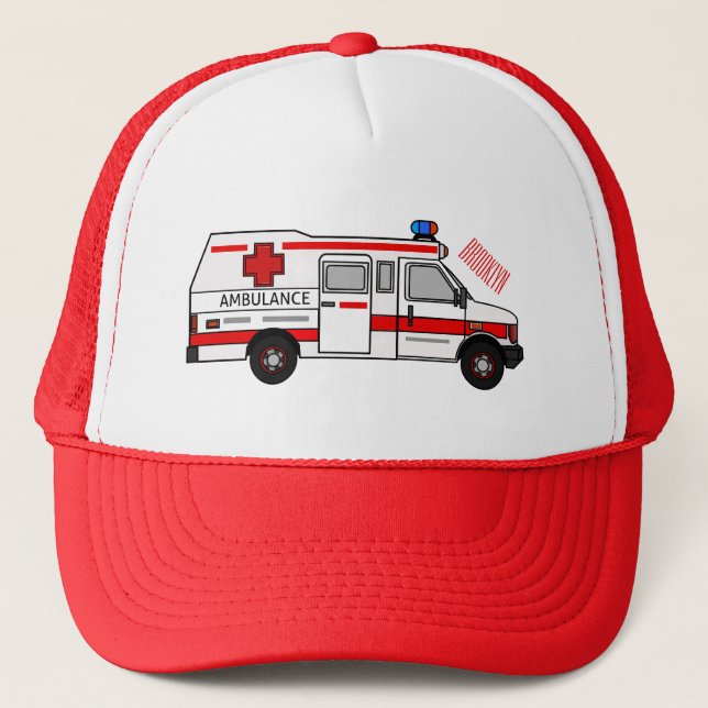 Ambulance cartoon illustration trucker hat (Front)