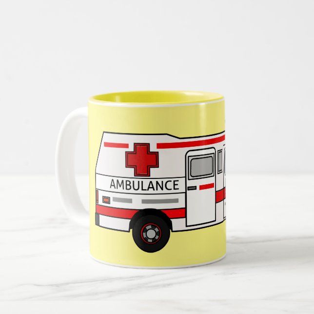Ambulance cartoon illustration Two-Tone coffee mug (Front Left)
