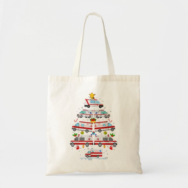 Ambulance Christmas Tree AMR Funny EMS EMT Paramed Tote Bag (Front)