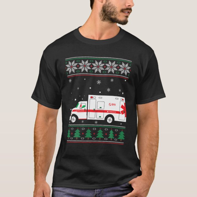 Ambulance Driver Ugly Christmas EMS EMT Paramedic T-Shirt (Front)