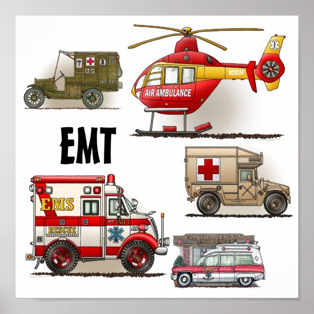 Ambulance EMT Vehicles Poster (Front)