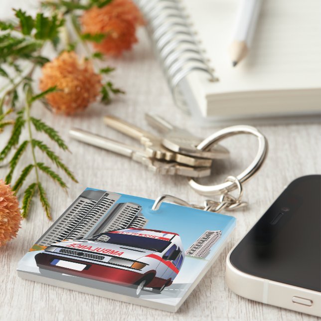 Ambulance In The City Key Ring (Front Right)