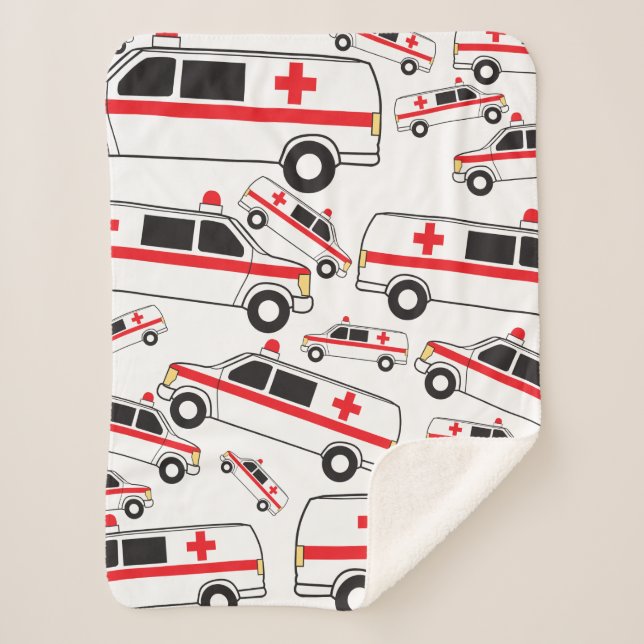Ambulance Pattern Sherpa Blanket (Front)