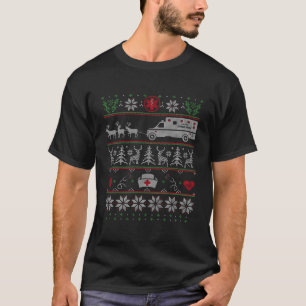 Ambulance Pulled By Reindeer Ugly Christmas T-Shirt
