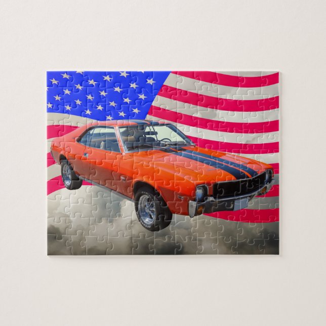 AMC Javlin Car With American Flag Jigsaw Puzzle (Horizontal)