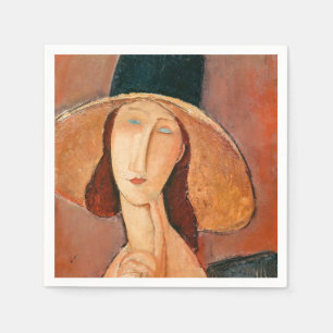Amedeo Modigliani - Jeanne Hebuterne in Large Hat Napkin