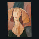 Amedeo Modigliani - Jeanne Hebuterne in Large Hat Tea Towel<br><div class="desc">Portrait of Jeanne Hebuterne in a Large Hat / Jeanne Hebuterne au grand chapeau - Amedeo Modigliani,  Oil on Canvas,  1918</div>