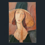 Amedeo Modigliani - Jeanne Hebuterne in Large Hat Tea Towel<br><div class="desc">Portrait of Jeanne Hebuterne in a Large Hat / Jeanne Hebuterne au grand chapeau - Amedeo Modigliani,  Oil on Canvas,  1918</div>