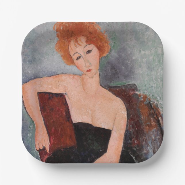 Amedeo Modigliani - Redheaded Girl Evening Dress Paper Plate (Front)