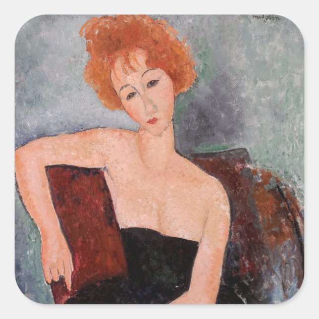 Amedeo Modigliani - Redheaded Girl Evening Dress Square Sticker (Front)