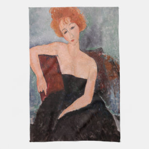 Amedeo Modigliani - Redheaded Girl Evening Dress Tea Towel