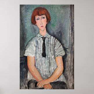 Amedeo Modigliani - Young Girl in a Striped Blouse Poster