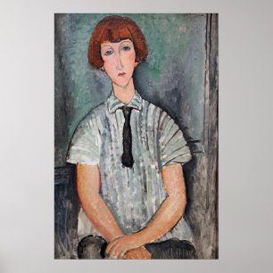 Amedeo Modigliani - Young Girl in a Striped Blouse Poster