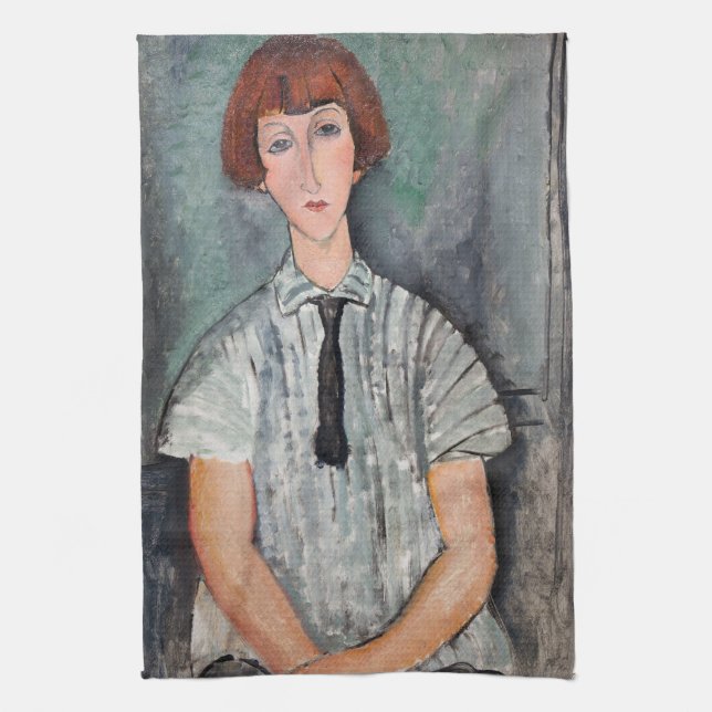 Amedeo Modigliani - Young Girl in a Striped Blouse Tea Towel (Vertical)