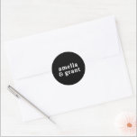 Amelia Black Modern Wedding Classic Round Sticker<br><div class="desc">Modern style wedding stickers featuring a simple and minimal layout with your names in a groovy retro font. Colour scheme is black with white lettering. The fonts / colours may be changed in the design editing tool. These wedding stickers are great as envelope seals or for customising your wedding favours....</div>