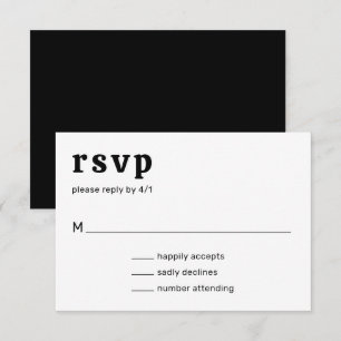 Amelia Black White Modern Wedding RSVP Card
