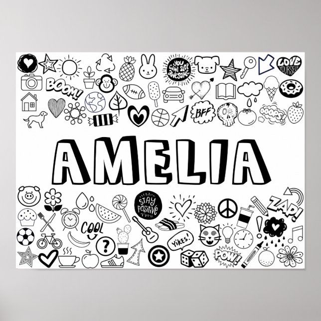 'AMELIA' Colour-it-Yourself Outline Design Poster (Front)