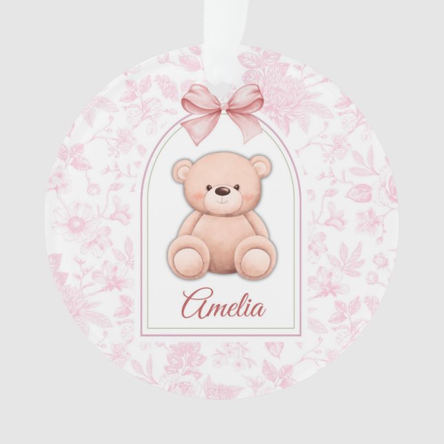 Amelia | Custom Pink Teddy Bear Nursery Design  Ornament (Front)
